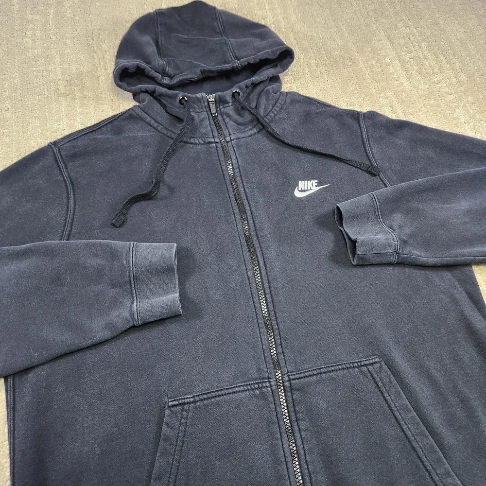 Nike Hoodie Men Large Full Zip Faded Black Club Fleece Distressed Blend Retro